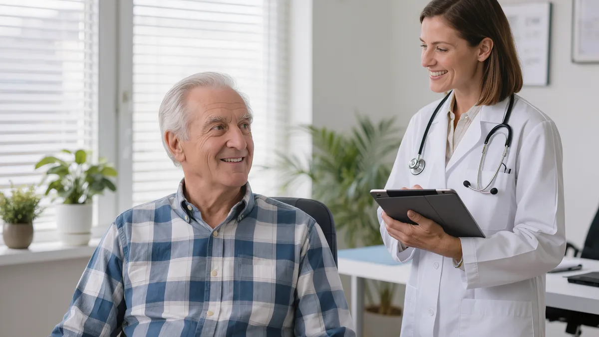 A man in his sixties talking with his doctor